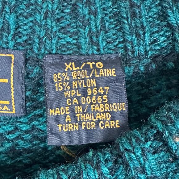 Mens VTG 90s Eddie Bauer Dark Green Black Wool Blend Heavy Knit EUC Sweater XL - Picture 5 of 6